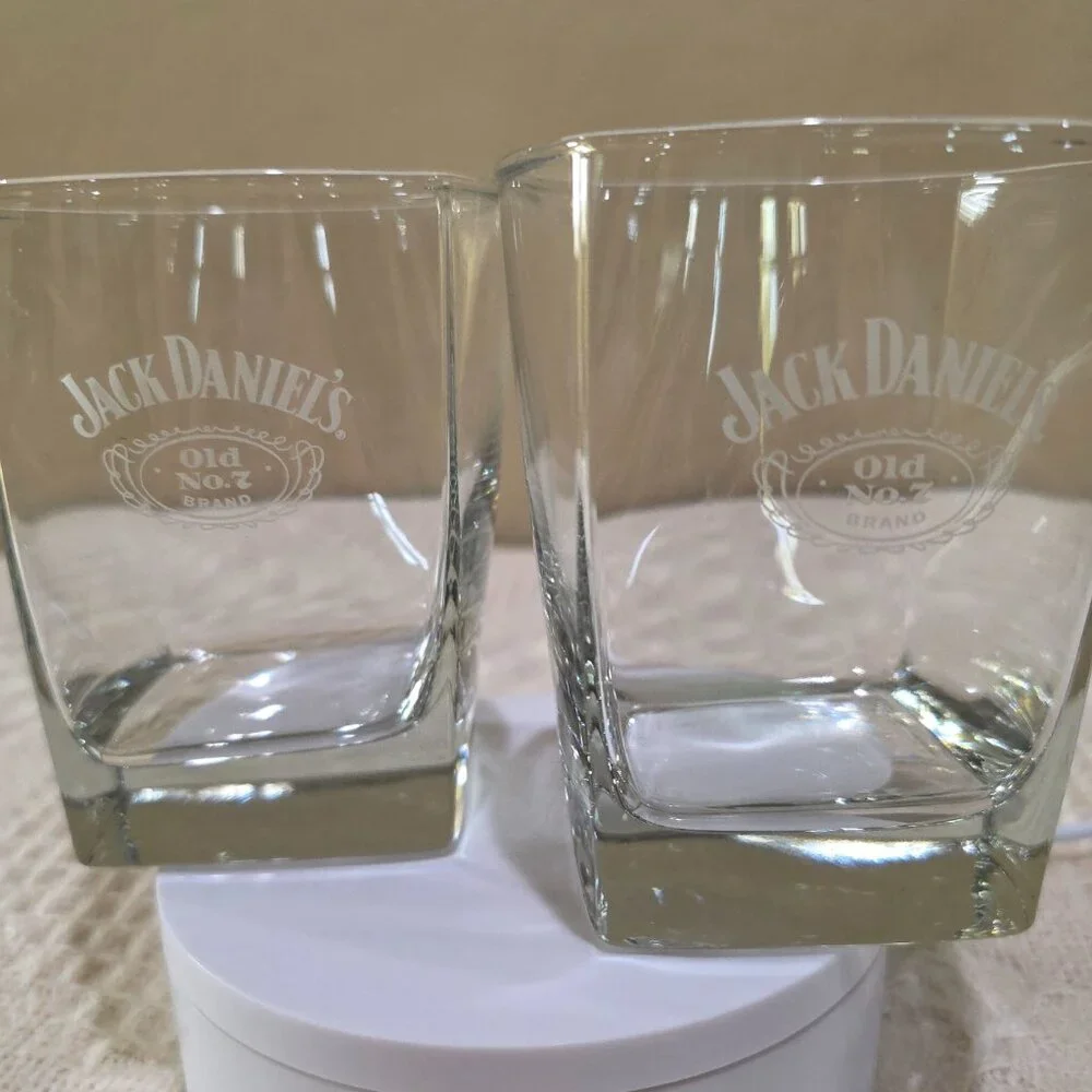 Jack Daniels Old No. 7 Tennessee Whiskey Square Bottom Old Fashioned Glass x 2